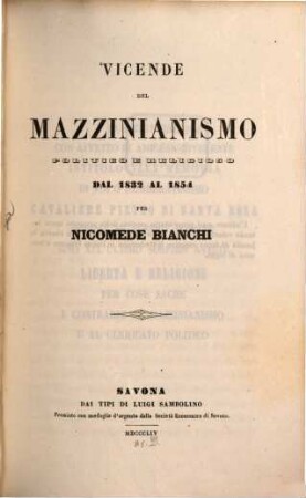 Vicende del Mazzinianismo politico e religioso dal 1832 al 1854