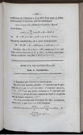 Note sur les racines égales.