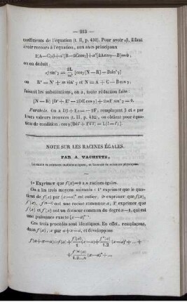 Note sur les racines égales.