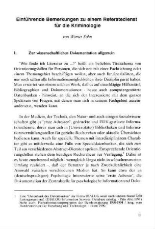 11-12, I. Zur wissenschaftlichen Dokumentation allgemein
