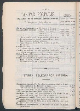Tarifa telegráfica interna
