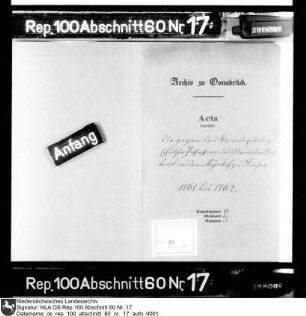 Schutz des Landesherrn für den Advokaten Bernhard August Staffhorst als Besitzer des Meyerhofs zu Dissen gegen die Ansprüche des Domkapitels