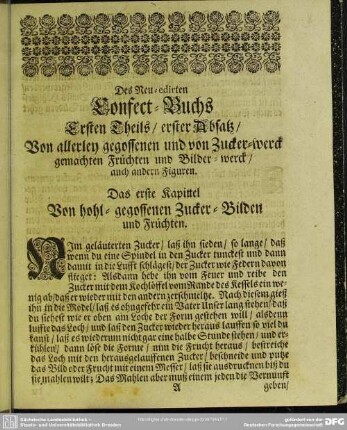 Des Neu-edirten Confect-Buchs Ersten Theils ...