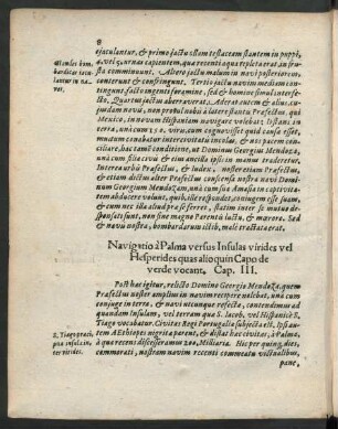 Navigatio a Palma versus Insulas virides vel Hesperides ... Cap. III.