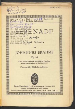 Serenade A major : for small orchestra : op. 16