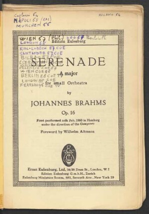 Serenade A major : for small orchestra : op. 16