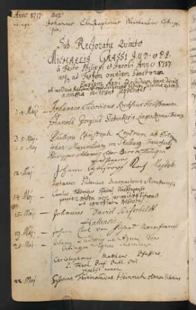 Sommerhalbjahr 1717. Rektorat Michael Graß