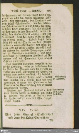 XIX. Titul. Von denen General-Musterungen und denen der Kriegs-Commissairs