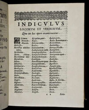 Indiculus. Logorum et Verborum.