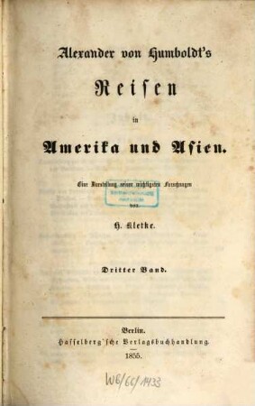 Alexander v. Humboldts Reisen in Amerika und Asien : eine Darstellung seiner wichtigsten Forschungen, 3
