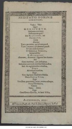 Meditatio Hominis Christiani ...