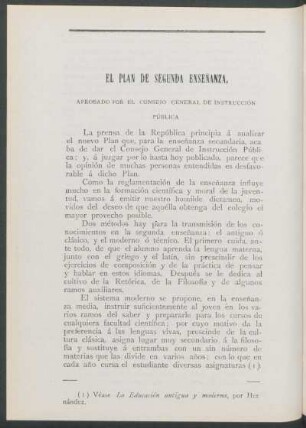 El plan de segunda enseñanza