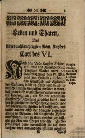 Kaiser Carls VI. denkwürdiges Leben und Thaten