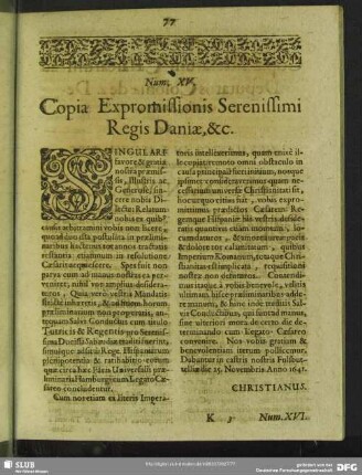 Num XV. Copia Expromissionis Serenissimi Regis Daniae, &c.