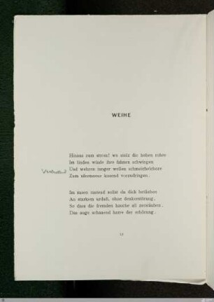 Verbietend (Weihe, Vers 3, 21 - 22) : [SW II: H11(Hymnen)]; [SW II, S. 10/101]