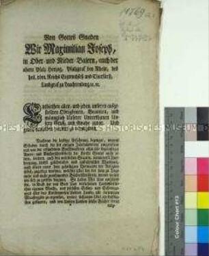 Verordnung von Maximilian Joseph III. Kurfürst von Bayern gegen das Verfassen gotteslästerlicher Schriften