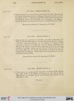 Regulations A.D. 1794