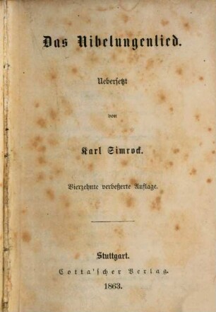 Das Nibelungenlied : Uebersetzt von Karl Simrock