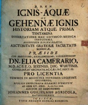 Ignis-aquae ac gehennaeignis historiam atque prima tentamina