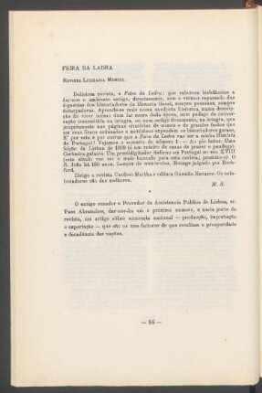 Feira da ladra : Revista literaria mensal