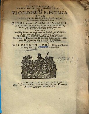 Dissertatio Philosophica Inauguralis, De Vi Corporum Electrica