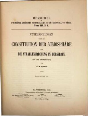 Untersuchungen über die Constitution der Atmosphäre und die Strahlenbrechung in derselben, 2