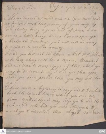 Brief von Heinrich Wilhelm Ludolf an August Hermann Francke.
