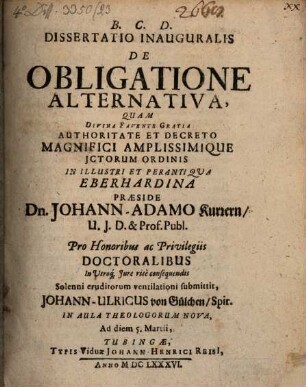 Dissertatio Inauguralis De Obligatione Alternativa