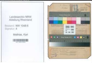 Entnazifizierung Karl Mathias , geb. 05.04.1908 (Kaufmaennischer Angestellter)