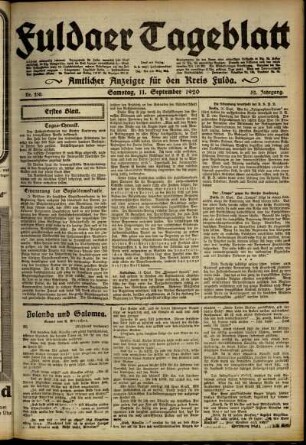 Erste Ausgabe vom Samstag, den 11. September 1920.