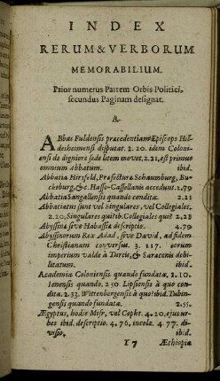 Index Rerum & Verborum Memorabilium
