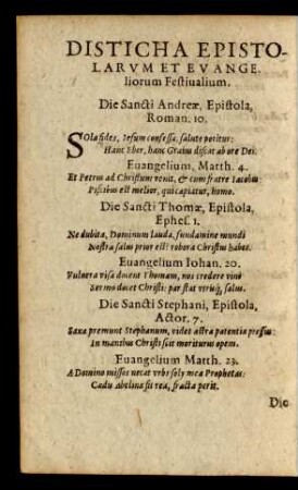 Disticha Epistolarum Et Evangeliorum Festivalium.