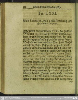 Tit. LXXI. Von Execution, und vollnstreckung gesprochener Urtheilen