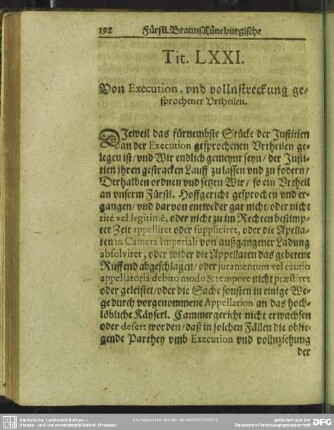 Tit. LXXI. Von Execution, und vollnstreckung gesprochener Urtheilen