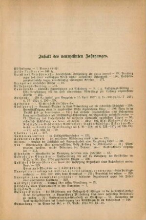 Inhalt des neunzehnten Jahrganges