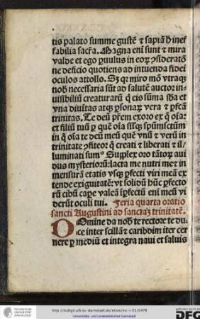 Feria quarta oratio sancti Augustini ad sanctam trinitatem.