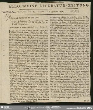 Allgemeine Literatur-Zeitung, Nr. 174, vom 02.06.1798 (unvollständig, m. eigenh. Korrekturen August Wilhelm von Schlegels), Jena