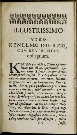 Illustrissimo Viro Kenelmo Digbaeo, cum Reverentia obsequium.