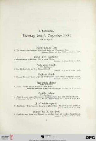 I. Auktionstag. Dienstag, den 6. Dezember 1904 von 10 Uhr ab (Nr. 1-163)