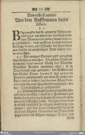 Das erste Capittel, Von dem Auffkommen dieses Estats