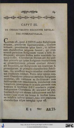 Caput III. De Characteribus Religionis Revelatae Supernaturalis.