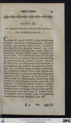Caput III. De Characteribus Religionis Revelatae Supernaturalis.