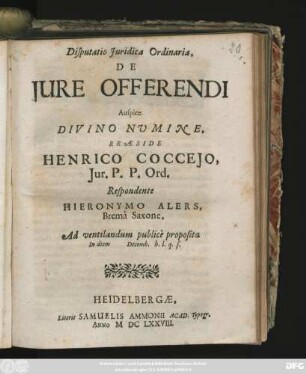 Disputatio Iuridica Ordinaria, De Iure Offerendi