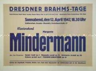 Maueranschlag zur Ankündigung eines Klavier-Konzertes im Rahmen der Dresdner Brahms-Tage