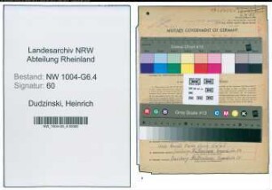 Entnazifizierung Heinrich Dudzinski , geb. 20.01.1894 (Werkmeister)