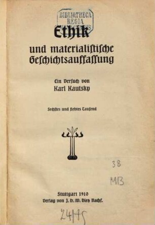 Ethik und materialistische Geschichtsauffassung : ein Versuch
