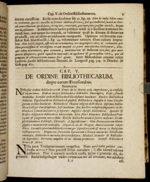 Cap. V. De Ordine Bibliothecarum deqve earum Eversionibus