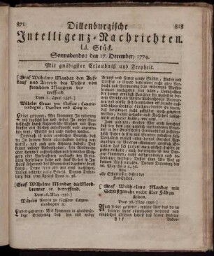 Sonnabends: den 17. December 1774.