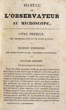 Nouveau manuel complet de l'observateur au microscope, [1]. [Texte]