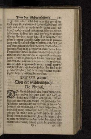 Das XXII. Capitel. Von der Schwindsucht. De Phthisi.